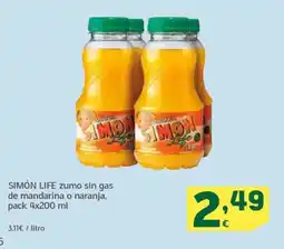 HiperDino SIMÓN LIFE zumo sin gas de mandarina o naranja oferta