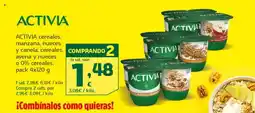 HiperDino ACTIVIA cereales, manzana, nueces y canela, cereales, avena y nueces o 0% cereales, oferta