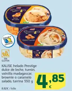 HiperDino KALISE helado Prestige dulce de leche, turrón, vainilla madagascar, brownie o caramelo salado, tarrina oferta
