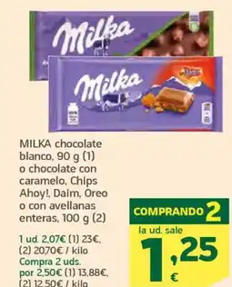 HiperDino MILKA chocolate blanco o chocolate con caramelo, Chips Ahoy!, Daim, Oreo o con avellanas enteras oferta
