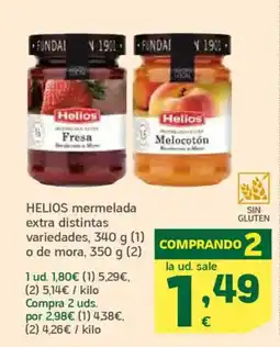 HiperDino HELIOS mermelada extra distintas variedades o de mora oferta