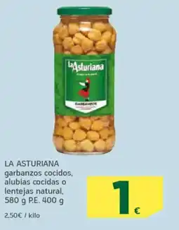 HiperDino LA ASTURIANA garbanzos cocidos, alubias cocidas o lentejas natural, oferta