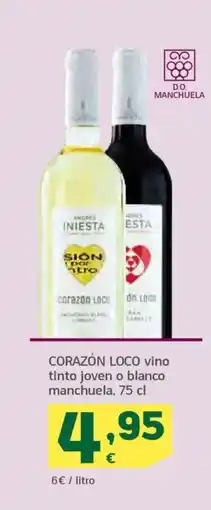 HiperDino CORAZÓN LOCO vino tinto joven o blanco manchuela oferta