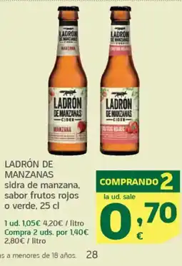 HiperDino LADRÓN DE MANZANAS sidra de manzana, sabor frutos rojos o verde oferta