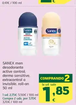 HiperDino SANEX men desodorante active control, dermo sensitive, extracontrol o invisible, roll-on oferta