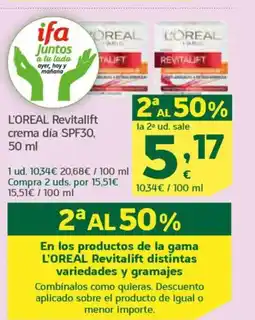 HiperDino L'OREAL Revitalift crema dia SPF30 oferta