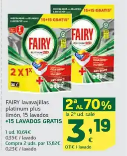 HiperDino FAIRY lavavajillas platinum plus limón, 15 lavados oferta