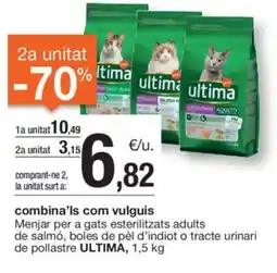 BonpreuEsclat ULTIMA Menjar per a gats esterilitzats adults de salmó, boles de pèl d'indiot o tracte urinari de pollastre oferta