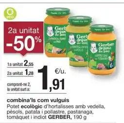 BonpreuEsclat GERBER Potet ecològic d'hortalisses amb vedella, pèsols, patata i pollastre, pastanaga, tomàquet i indiot oferta
