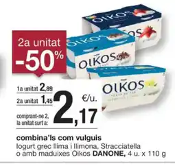BonpreuEsclat DANONE logurt grec llima i llimona, Stracciatella o amb maduixes Oikos oferta