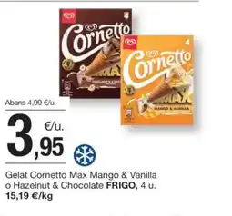 BonpreuEsclat FRIGO Gelat Cornetto Max Mango & Vanilla o Hazelnut & Chocolate oferta