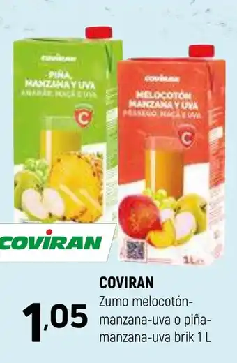 Coviran COVIRAN Zumo melocotón- manzana-uva o piña- manzana-uva brik oferta