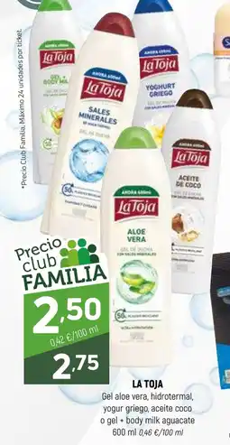 Coviran LA TOJA Gel aloe vera, hidrotermal, yogur griego, aceite coco o gel body milk aguacate oferta