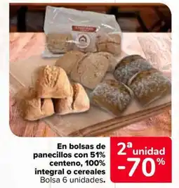 Carrefour Market En bolsas de panecillos con 51% centeno, 100% integral o cereales oferta