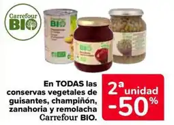 Carrefour Market En todas las conservas vegetales de 2 unidad guisantes, champiñón, zanahoria y remolacha carrefour bio. oferta
