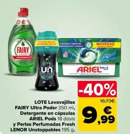 Carrefour Market ARIEL LENOR FAIRY Lavavajillas Ultra Poder Detergente en cápsulas Pods y Perlas Perfumadas Fresh Unstoppables oferta