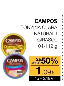 Plusfresc CAMPOS Tonyina clara natural i girasol oferta