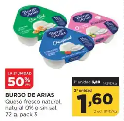 Alimerka BURGO DE ARIAS Queso fresco natural, natural 0% o sin sal oferta