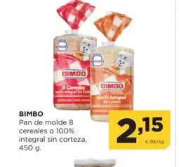 Alimerka BIMBO Pan de molde 8 cereales o 100% integral sin corteza oferta