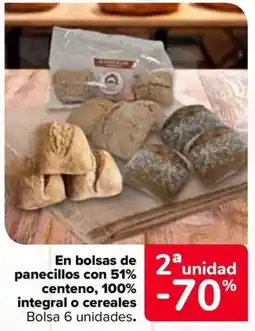 Carrefour En bolsas de panecillos con 51% centeno, 100% integral o cereales oferta
