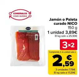 Carrefour NICO Jamón o Paleta curado oferta