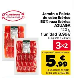 Carrefour AZUAGA Jamón o Paleta de cebo ibérico 50% raza ibérica oferta