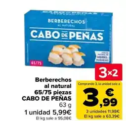 Carrefour CABO DE PEÑAS Berberechos al natural 65/75 piezas oferta