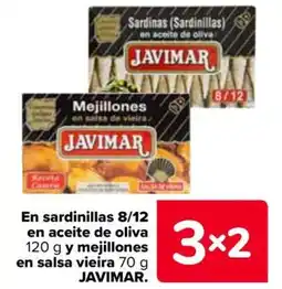 Carrefour JAVIMAR En sardinillas 8/12 en aceite de oliva y mejillones en salsa vieira oferta