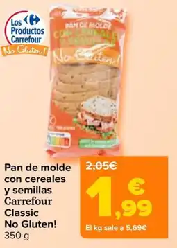 Carrefour Pan de molde con cereales y semillas Carrefour Classic No Gluten! oferta