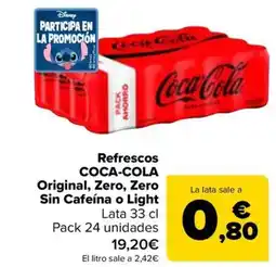 Carrefour COCA-COLA Refrescos Original, Zero, Zero Sin Cafeína o Light oferta