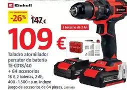 Bauhaus Einhell - taladro atornillador percutor de batería te-cd18/40 + 64 accesorios oferta