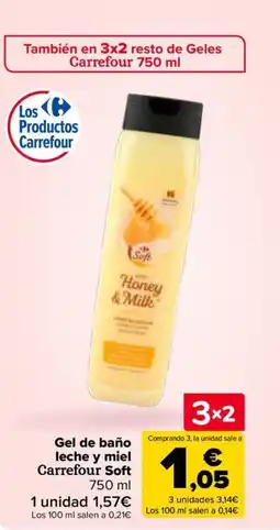 Carrefour Gel de baño leche y miel Carrefour Soft oferta