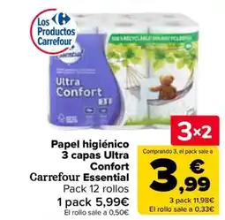 Carrefour Papel higiénico 3 capas Ultra Confort Carrefour Essential oferta