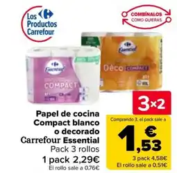 Carrefour Papel de cocina Compact blanco o decorado Carrefour Essential oferta