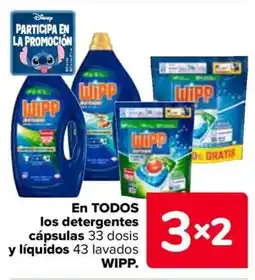 Carrefour WIPP En todos los detergentes cápsulas 33 dosis y líquidos 43 lavados oferta