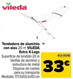 Carrefour VILEDA Tendedero de aluminio con alas 20 m Extra X-Legs oferta