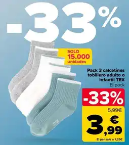 Carrefour Pack 3 calcetines tobillero adulto o infantil tex oferta
