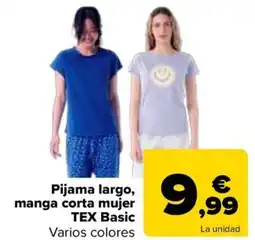Carrefour TEX BASIC Pijama largo, manga corta mujer oferta