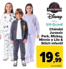 Carrefour Chándal Jurassic Park, Mickey, Minnie o Lilo & Stitch infantil oferta