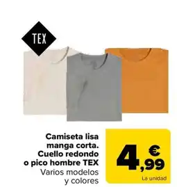 Carrefour TEX Camiseta lisa manga corta. Cuello redondo o pico hombre oferta