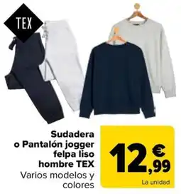 Carrefour TEX Sudadera o Pantalón jogger felpa liso hombre oferta