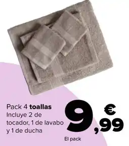 Carrefour Pack 4 toallas Incluye 2 de tocador, 1 de lavabo y 1 de ducha oferta