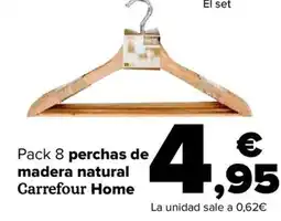 Carrefour Pack 8 perchas de madera natural Carrefour Home oferta