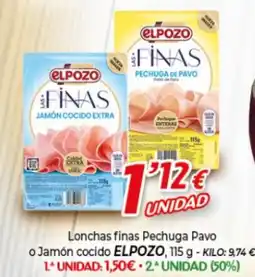 Alsara Supermercados ELPOZO Lonchas finas Pechuga Pavo o Jamón cocido oferta