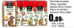 Cash FROIZ GALLO Pasta ensaladas hélices, margaritas, pajaritas o integral hélices con tomate y espinacas oferta