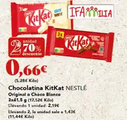 Gadis NESTLÉ Chocolatina KitKat Original o Choco Blanco oferta