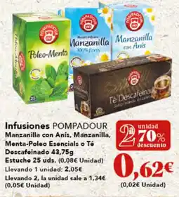 Gadis POMPADOUR Infusiones Manzanilla con Anís, Manzanilla, Monta-Poleo Esencials o Tó Descafeinado oferta