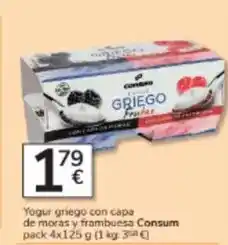 Consum Consum - yogur griego con capa de moras y frambuesa pack 4x oferta
