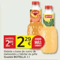 Consum Mas - bebida a base de zumo de melocotón o néctar de piña granini oferta