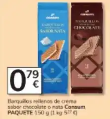Consum Consum - barquillos rellenos de crema sabor chocolate o nata oferta
